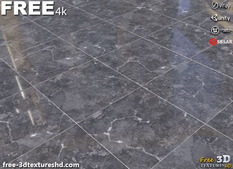 Téléchargement gratuit de la texture SBSAR de la tuile de marbre gris PBR 4K pour Unity Unreal Vray