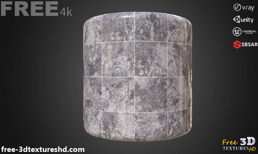 Téléchargement gratuit de texture de carrelage en marbre gris SBSAR PBR 4K haute résolution pour Unity, Unreal Engine et Vray