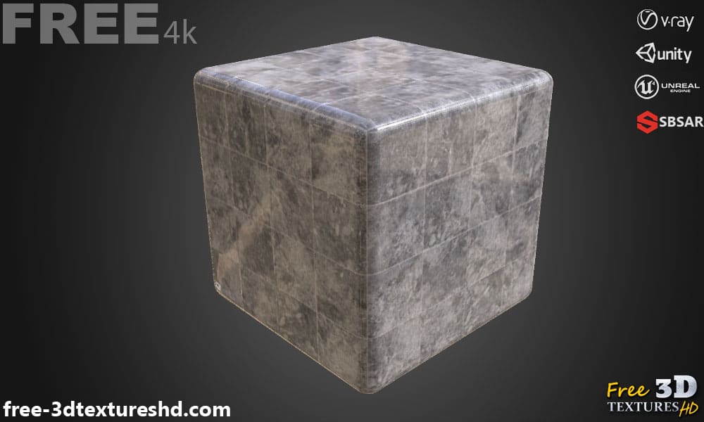 Téléchargement gratuit de texture de carrelage en marbre gris SBSAR PBR 4K haute résolution pour Unity, Unreal Engine et Vray