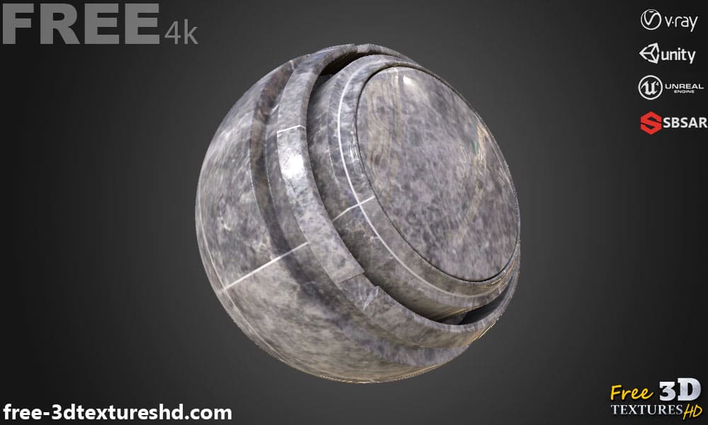 Téléchargement gratuit de texture de carrelage en marbre gris SBSAR PBR 4K haute résolution pour Unity, Unreal Engine et Vray