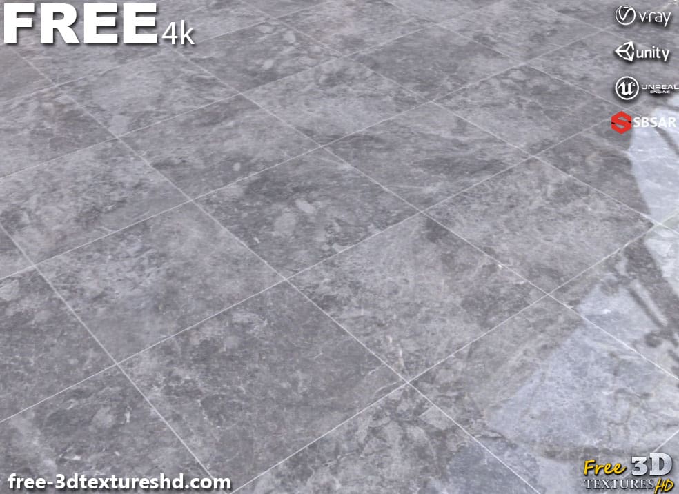 Texture PBR de marbre gris en haute résolution Téléchargement gratuit 4K pour Unreal Unity et Vray