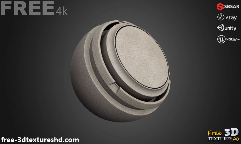 Texture 3D SBSAR de cuir gris naturel, téléchargement gratuit, haute résolution 4K, pour Unity, Unreal Engine et Vray