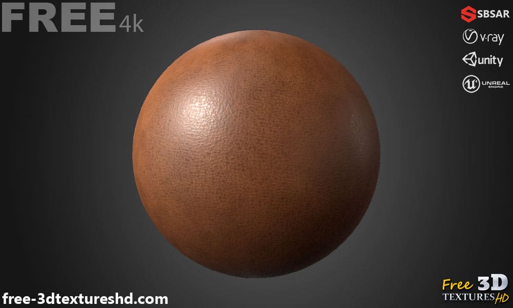 Texture 3D SBSAR en cuir naturel PBR, téléchargement gratuit, haute résolution 4K pour Unity, Unreal Engine et Vray