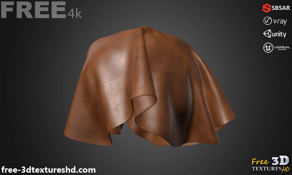 Texture 3D SBSAR en cuir naturel PBR, téléchargement gratuit, haute résolution 4K pour Unity, Unreal Engine et Vray