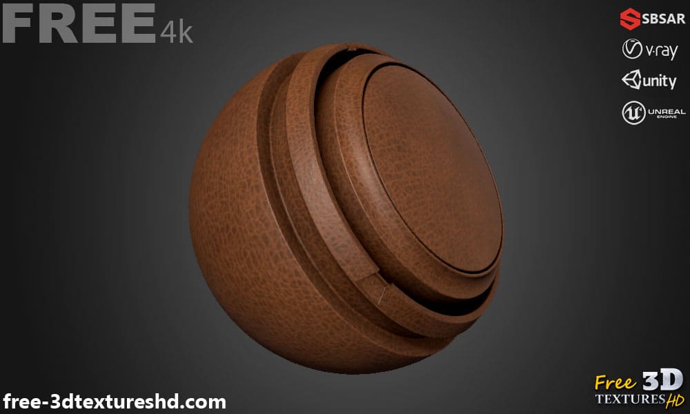 Texture 3D SBSAR en cuir naturel PBR, téléchargement gratuit, haute résolution 4K pour Unity, Unreal Engine et Vray