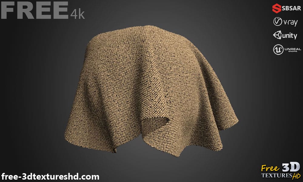 Tissu carré à toile marron PBR Texture 3D Téléchargement gratuit Haute résolution Substance SBSAR Unity Unreal Vray