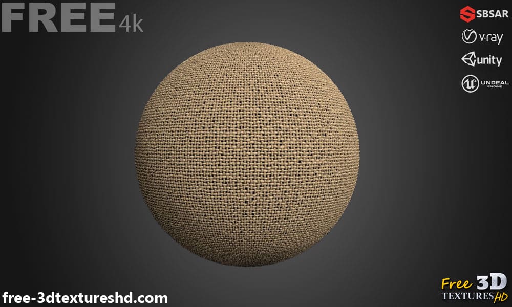 Tissu carré à toile marron PBR Texture 3D Téléchargement gratuit Haute résolution Substance SBSAR Unity Unreal Vray