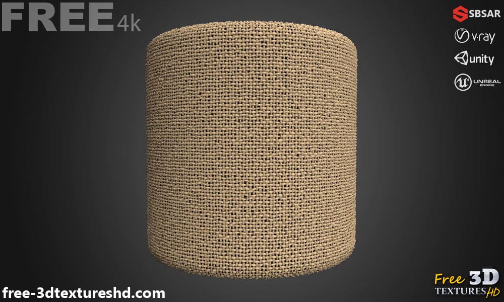 Tissu carré à toile marron PBR Texture 3D Téléchargement gratuit Haute résolution Substance SBSAR Unity Unreal Vray