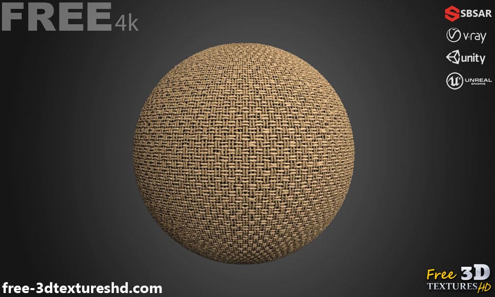 Tissu carré à toile marron PBR Texture 3D Téléchargement gratuit Haute résolution Substance SBSAR Unity Unreal Vray