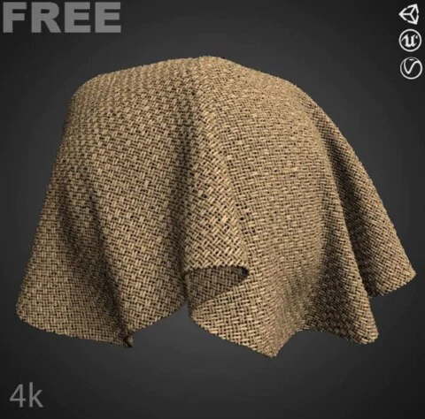 Plain Weave Square Fabric Brown PBR Texture 3D Free Download High Resolution Substance SBSAR Unity Unreal Vray