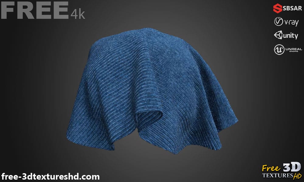 Tissu synthétique sergé bleu PBR Texture 3D Téléchargement gratuit Haute résolution Substance SBSAR Unity Unreal