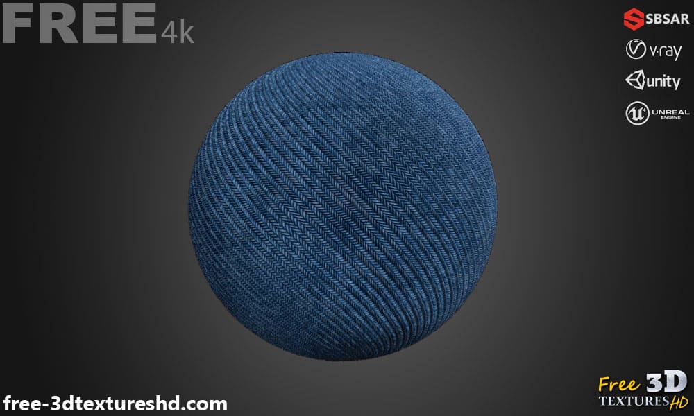 Tissu synthétique sergé bleu PBR Texture 3D Téléchargement gratuit Haute résolution Substance SBSAR Unity Unreal