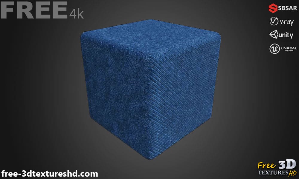 Tissu synthétique sergé bleu PBR texture 3D téléchargement gratuit haute résolution substance SBSAR Unity Unreal Vray