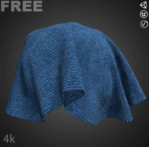 Synthetic Fabric Twill Weave Blue PBR Texture 3D Free Download High Resolution Substance SBSAR Unity Unreal