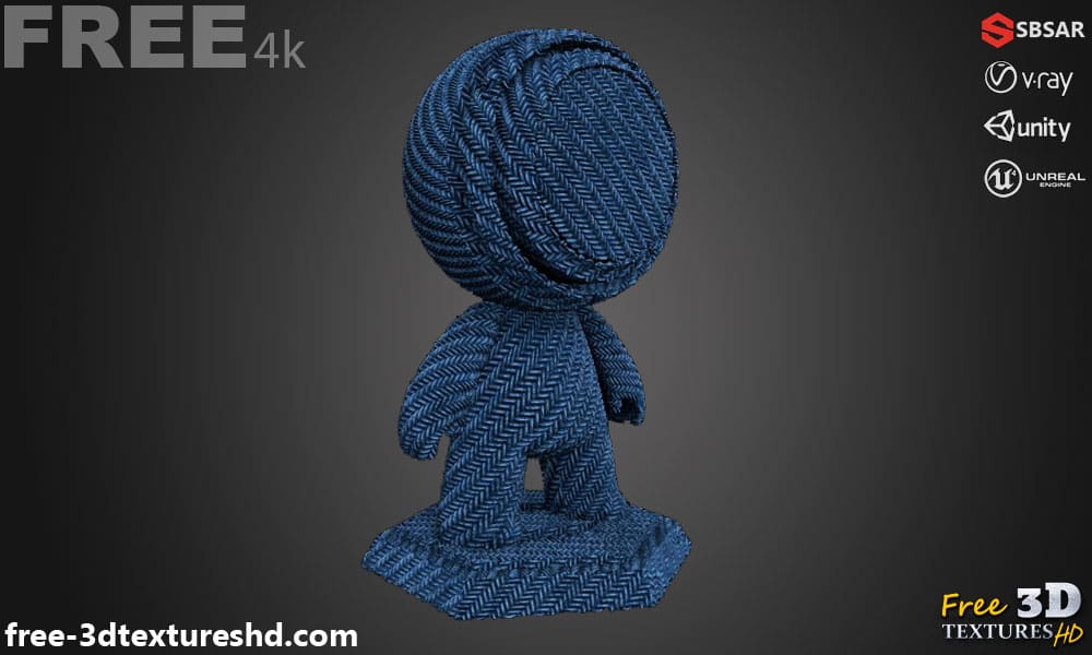 Tissu synthétique sergé bleu PBR texture 3D téléchargement gratuit haute résolution substance SBSAR Unity Unreal Vray