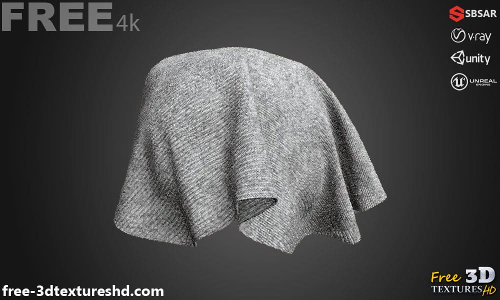 Tissu synthétique sergé gris PBR Texture 3D Téléchargement gratuit Haute résolution Substance SBSAR Unity Unreal