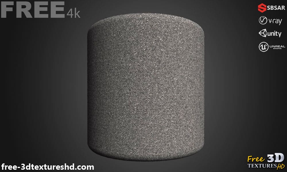 Tissu Tweed Gris Tissu PBR Texture 3D Téléchargement Gratuit Haute Résolution Substance SBSAR Unity Unreal Vray