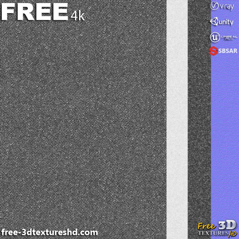 Texture PBR en tissu tweed gris 4K, téléchargement gratuit haute résolution pour projets 3D dans Unity et Unreal