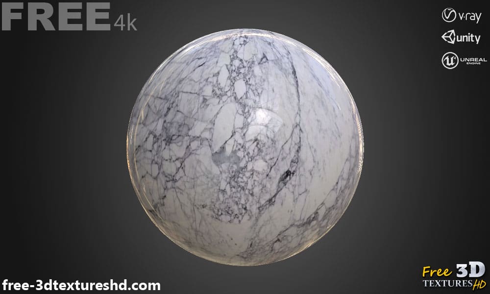 Texture PBR en marbre blanc 3D Téléchargement gratuit 4K haute résolution pour Unity, Unreal Engine et Vray