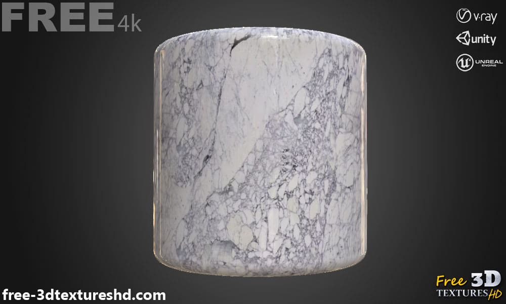 Texture PBR en marbre blanc 3D Téléchargement gratuit 4K haute résolution pour Unity, Unreal Engine et Vray
