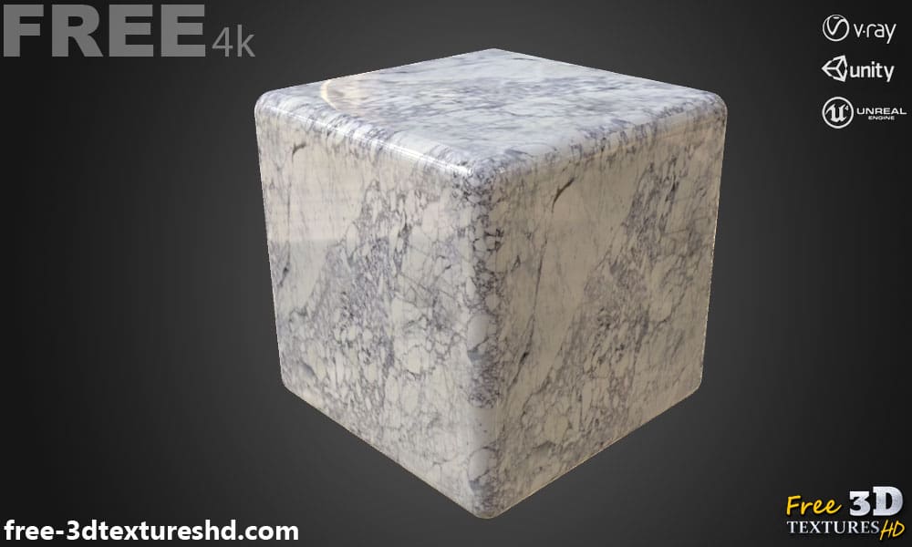 Texture PBR en marbre blanc 3D Téléchargement gratuit 4K haute résolution pour Unity, Unreal Engine et Vray