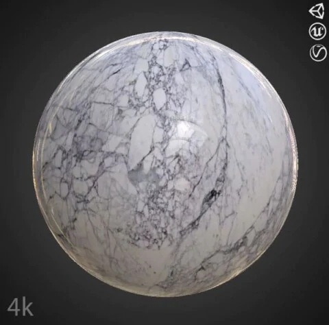 White Marble PBR Texture 3D Free Download 4K High Resolution for Unity, Unreal Engine, and Vray