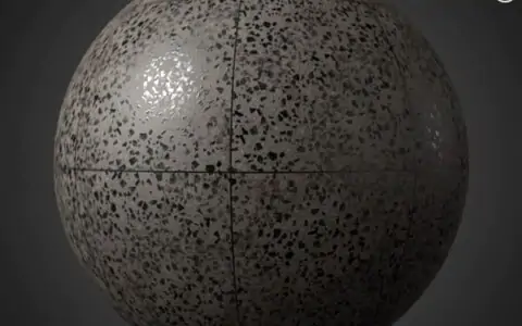 Black Ceramic Floor Tile Terrazzo Pattern Seamless Substance SBSAR PBR Texture Free Download 4K High Resolution for Unity, Unreal Engine, and Vray