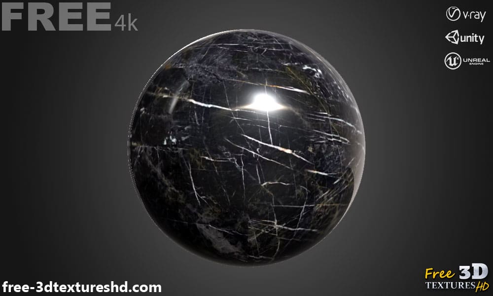Texture PBR marbre noir et jaune en haute résolution Téléchargement gratuit 4K pour Unreal Unity et Vray