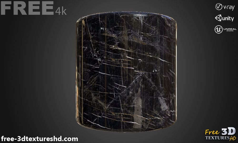 Texture PBR en marbre noir et jaune Téléchargement gratuit 4K haute résolution pour Unity, Unreal Engine et Vray