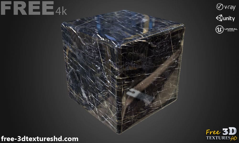 Texture PBR marbre noir et jaune en haute résolution Téléchargement gratuit 4K pour Unreal Unity et Vray