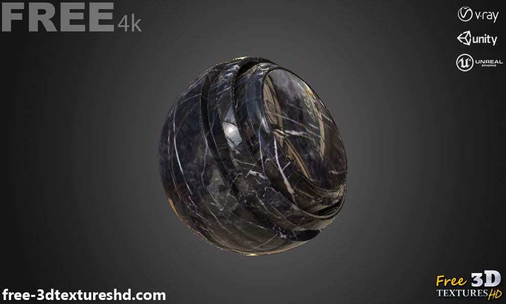 Texture PBR marbre noir et jaune en haute résolution Téléchargement gratuit 4K pour Unreal Unity et Vray
