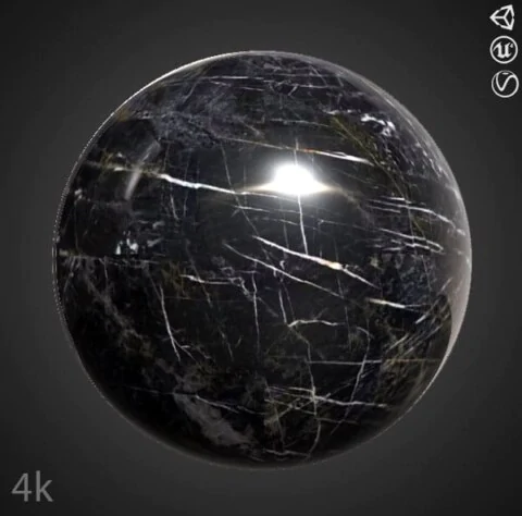 Black Yellow Marble PBR Texture Free Download 4K High Resolution for Unity, Unreal Engine, and Vray