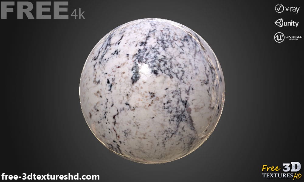Téléchargement gratuit de texture PBR en marbre de granit blanc 4K haute résolution pour Unity, Unreal Engine et Vray