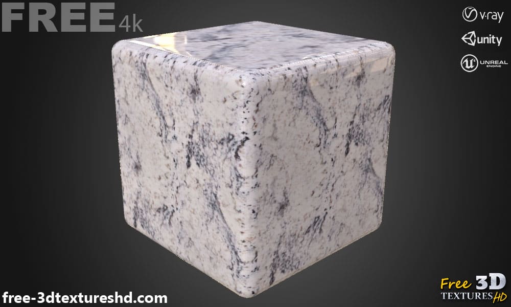 Téléchargement gratuit de texture PBR en marbre de granit blanc 4K haute résolution pour Unity, Unreal Engine et Vray
