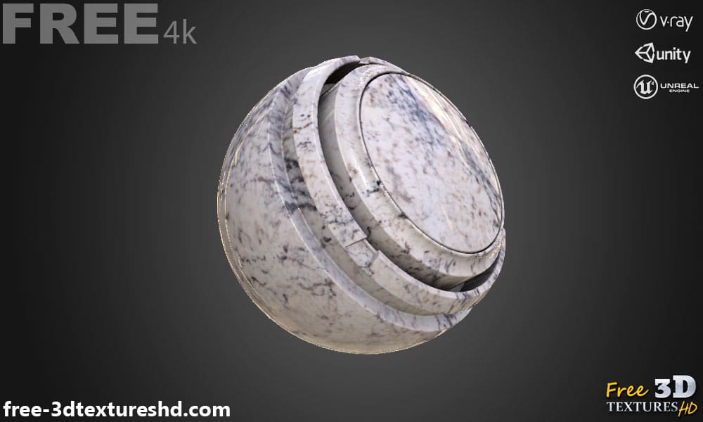Texture PBR de marbre de granit blanc en haute résolution Téléchargement gratuit 4K pour Unreal Unity et Vray