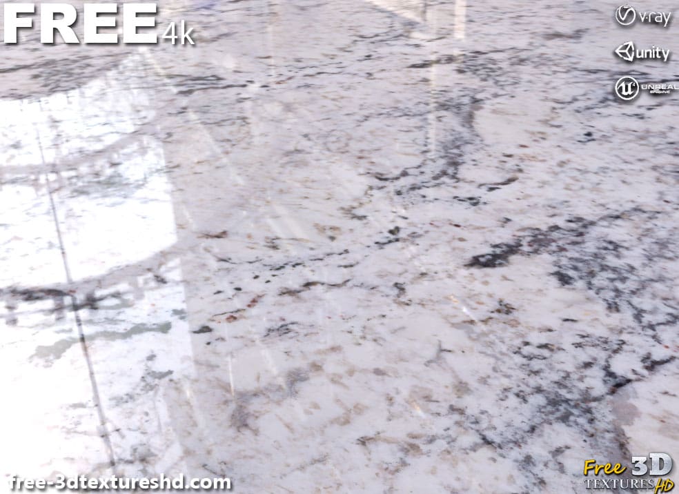 Texture PBR de marbre de granit blanc en haute résolution Téléchargement gratuit 4K pour Unreal Unity et Vray