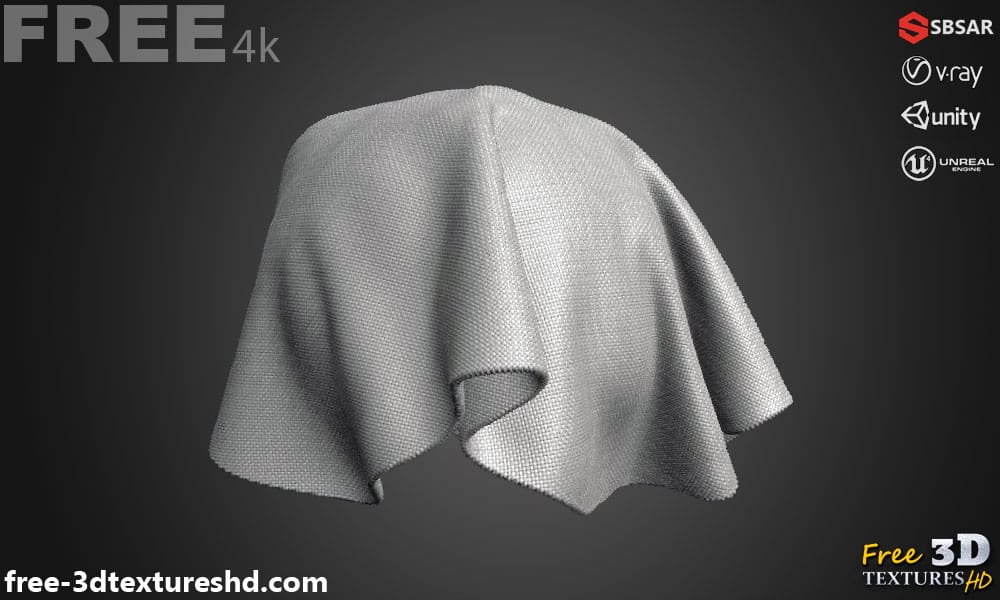Tissu à armure toile gris blanc PBR Texture 3D Téléchargement gratuit Haute résolution Substance SBSAR Unity Unreal Vray