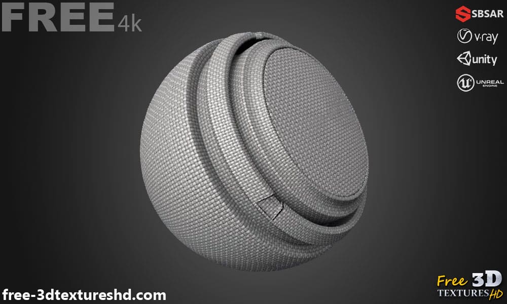 Tissu à armure toile gris blanc PBR Texture 3D Téléchargement gratuit Haute résolution Substance SBSAR Unity Unreal Vray