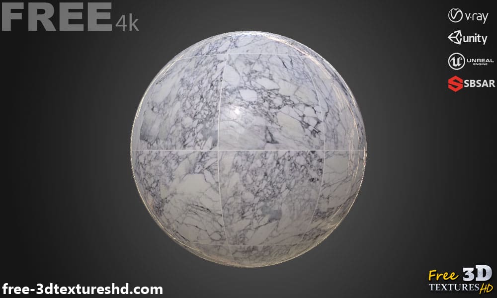 Téléchargement gratuit de texture de carrelage de sol en marbre blanc SBSAR PBR 4K haute résolution pour Unity, Unreal Engine et Vray