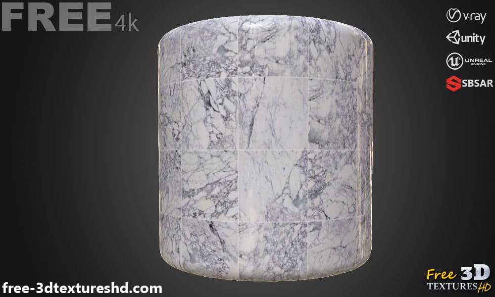Téléchargement gratuit de texture de carrelage de sol en marbre blanc SBSAR PBR 4K haute résolution pour Unity, Unreal Engine et Vray