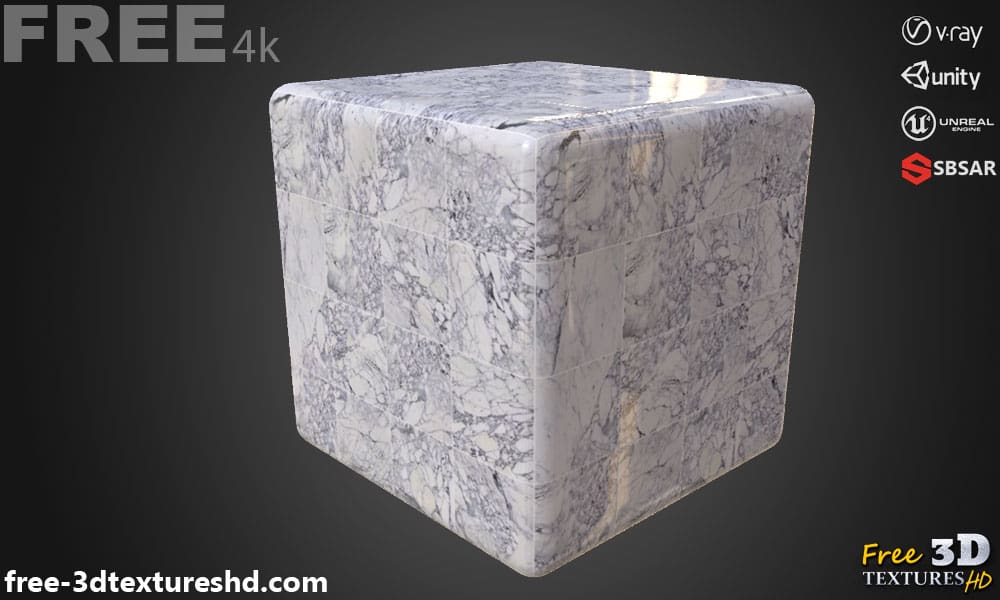 Téléchargement gratuit de texture de carrelage de sol en marbre blanc SBSAR PBR 4K haute résolution pour Unity, Unreal Engine et Vray