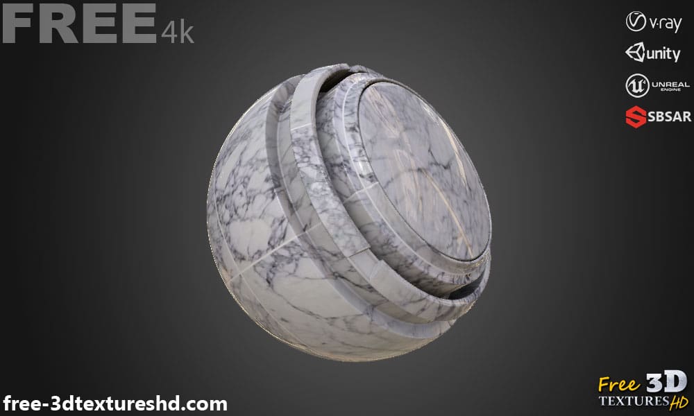 Téléchargement gratuit de texture de carrelage de sol en marbre blanc SBSAR PBR 4K haute résolution pour Unity, Unreal Engine et Vray