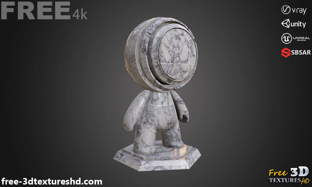 Téléchargement gratuit de texture de carrelage de sol en marbre blanc SBSAR PBR 4K haute résolution pour Unity, Unreal Engine et Vray