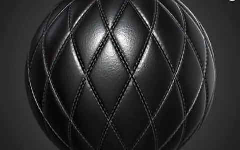 Texture PBR 3D Cuir Diamant Noir Double Couture SBSAR Téléchargement Gratuit 4K Haute Résolution pour Unity, Unreal Engine et Vray
