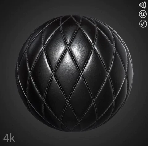 Black Diamond Leather Double Stitch Substance SBSAR 3D Texture PBR Free Download 4K High Resolution for Unity, Unreal Engine, and Vray