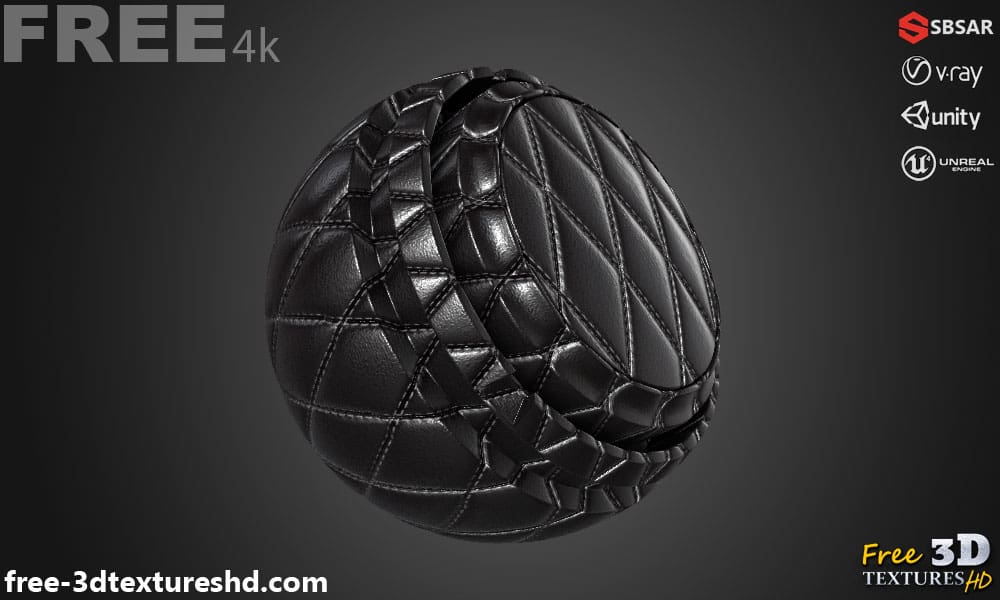 Texture 3D PBR en cuir Black Diamond Double Stitch Substance SBSAR Téléchargement gratuit 4K haute résolution pour Unreal, Unreal et Vray