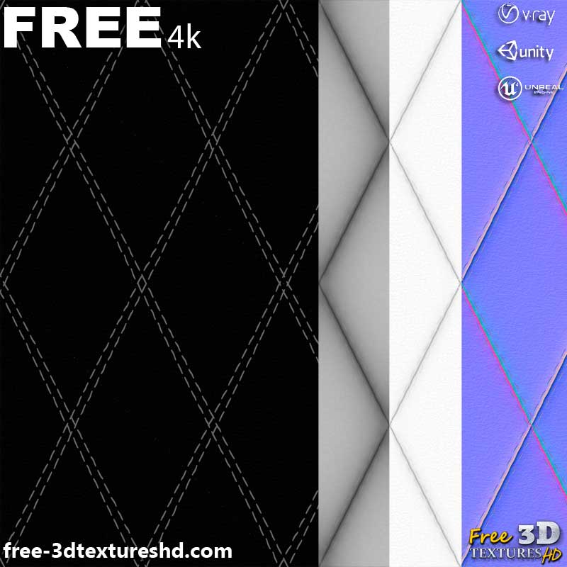 Texture 3D PBR en cuir Black Diamond Double Stitch Substance SBSAR Téléchargement gratuit 4K haute résolution pour Unreal, Unreal et Vray