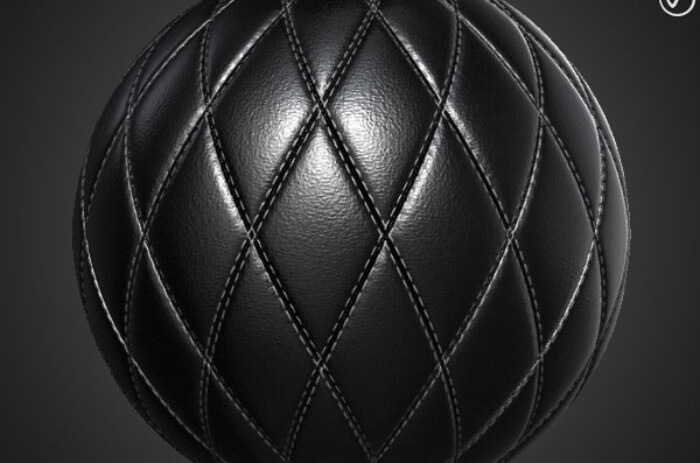 Texture PBR 3D Cuir Diamant Noir Double Couture SBSAR Téléchargement Gratuit 4K Haute Résolution pour Unity, Unreal Engine et Vray
