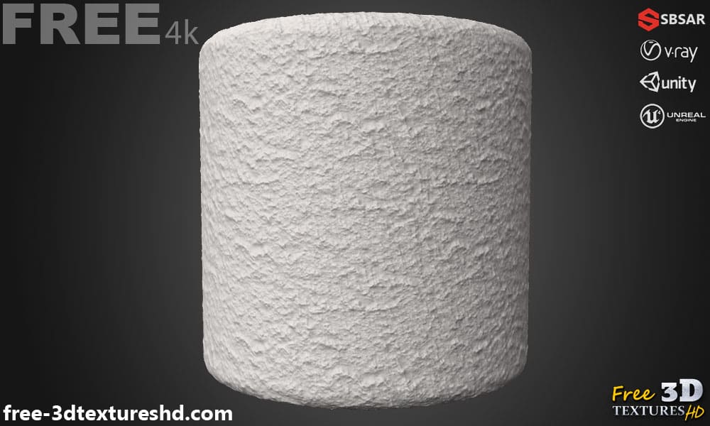 Mur en plâtre brut sans couture, texture SBSAR PBR 3D, téléchargement gratuit 4K haute résolution pour Unity, Unreal Engine et Vray