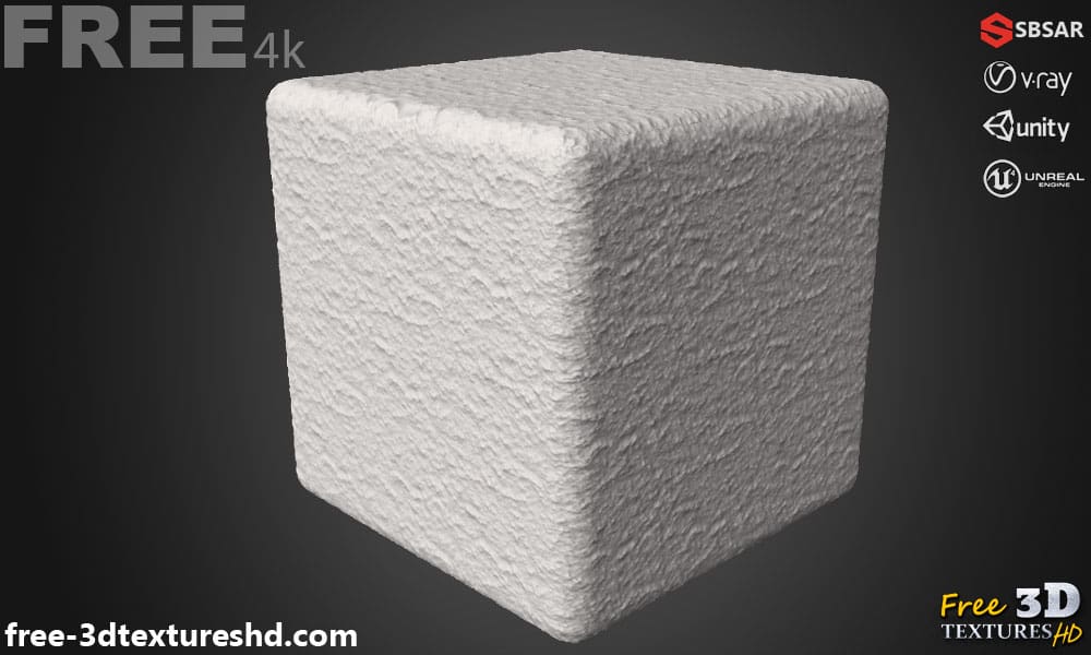 Mur en plâtre brut sans couture, texture SBSAR PBR 3D, téléchargement gratuit 4K haute résolution pour Unity, Unreal Engine et Vray